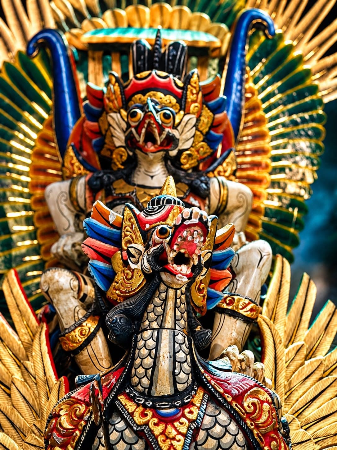 Handbeschilderd Garuda-beeld in het restaurant